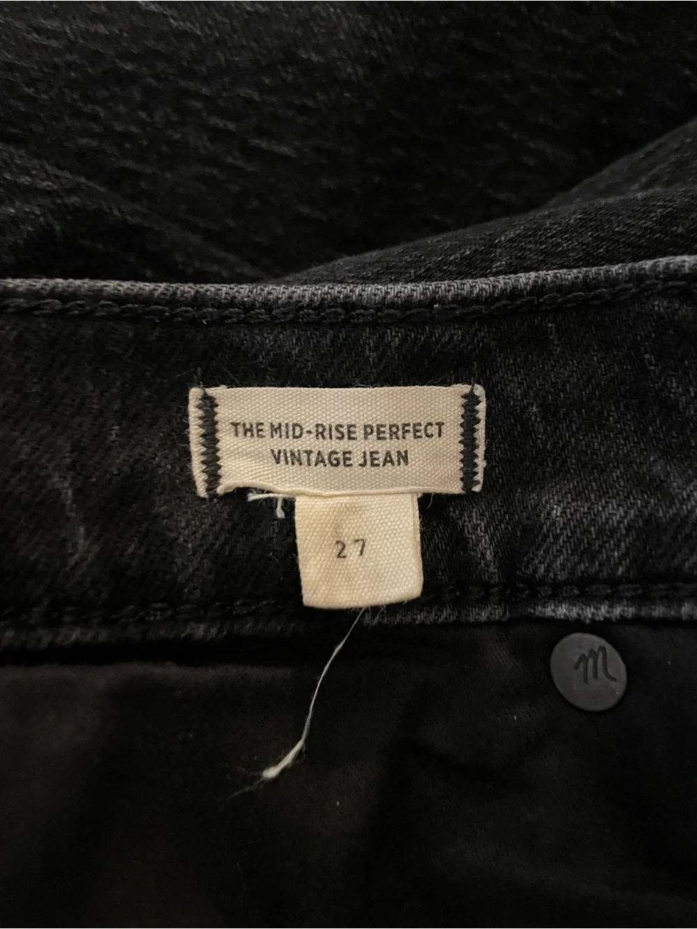 Madewell The Mid Rise Perfect Vintage Jean Black Straight Leg Size 27